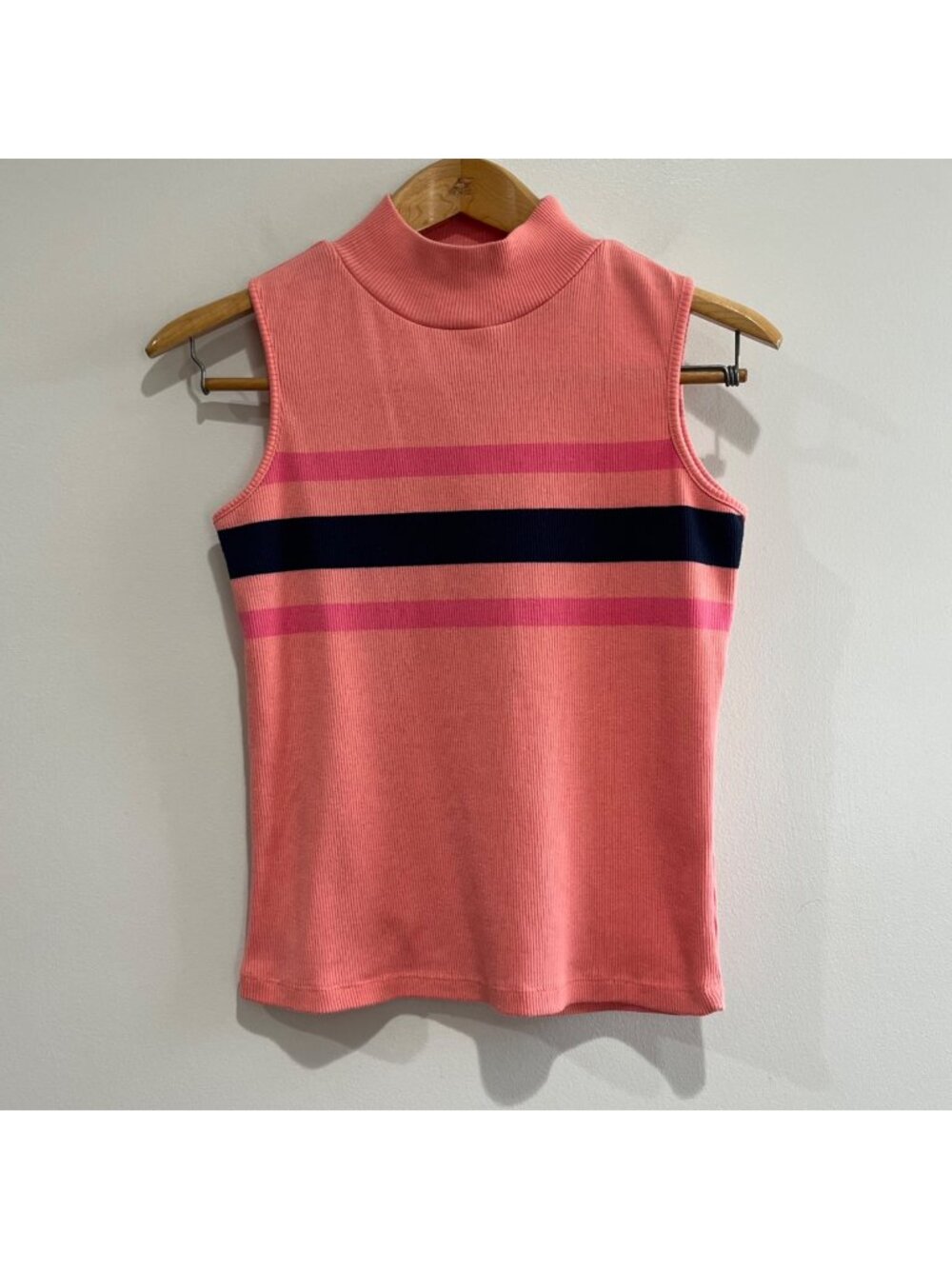 Mountain Lake Mock Neck Sleeveless Sweater Womens S Peach Stripe Ribbed 90s - Picture 1 of 5